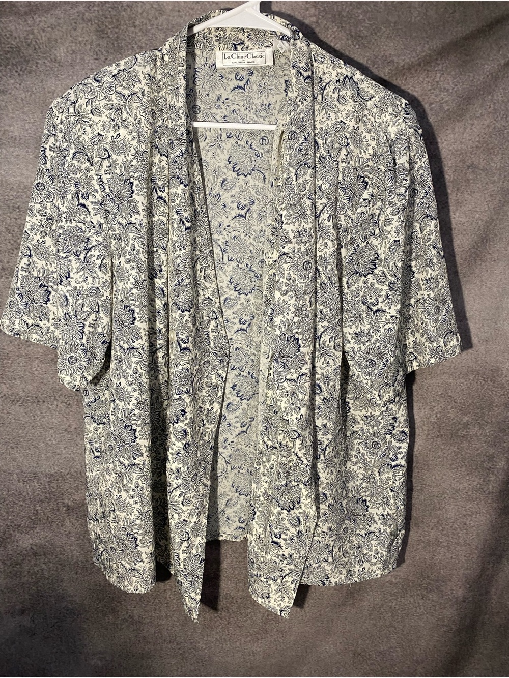 Vintage La Chine Classic Galinda Wang Floral Blouse Sz 20 Blue White